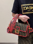 Fendi 8BR600 Baguette Jacquard FF fabric bag Red