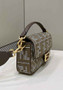 Fendi 8BR600 Baguette Brown houndstooth wool bag with FF embroidery