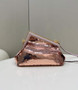 Fendi First Small 8BP129 Rose Red Gold-colored leather sequinned bag
