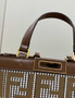 Fendi 8BH374 X-Tote Brown houndstooth wool shopper with FF embroidery