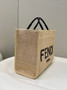 Fendi 8BH386 Sunshine Medium Beige and black straw shopper 8389