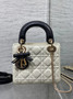 Qixi Mini Lady Dior Bag with Chain, M0505 White and Black Cannage Lambskin
