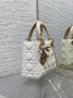 Qixi Mini Lady Dior Bag with Chain, M0505 White and Apricot Cannage Lambskin