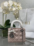 Qixi Mini Lady Dior Bag with Chain, M0505 Pink and White Cannage Lambskin