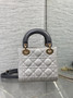Qixi Mini Lady Dior Bag with Chain, M0505 White and Gray Cannage Lambskin