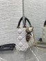 Qixi Mini Lady Dior Bag with Chain, M0505 White and Gray Cannage Lambskin
