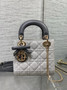 Qixi Mini Lady Dior Bag with Chain, M0505 White and Gray Cannage Lambskin