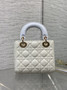 Qixi Mini Lady Dior Bag with Chain, M0505 White and Blue Cannage Lambskin