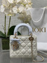 Qixi Mini Lady Dior Bag with Chain, M0505 White and Blue Cannage Lambskin