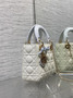 Qixi Mini Lady Dior Bag with Chain, M0505 White and Blue Cannage Lambskin