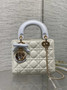 Qixi Mini Lady Dior Bag with Chain, M0505 White and Blue Cannage Lambskin