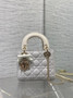 Qixi Mini Lady Dior Bag with Chain, M0505 White and Beige Cannage Lambskin