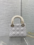 Qixi Mini Lady Dior Bag with Chain, M0505 White and Beige Cannage Lambskin
