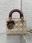 Qixi Mini Lady Dior Bag with Chain, M0505 Apricot and Wine Red Cannage Lambskin