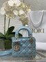 Mini Lady Dior Bag with Chain, M0505 Blue Cannage Lambskin Gold