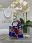 Mini Lady Dior Bag M0505 Red Blue Snake Leather