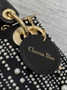 Mini Lady Dior Bag M0505 Black Satin Embroidered with White Resin Pearls