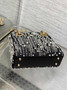 Mini Lady Dior Bag M0505 Black Satin Embroidered with White Resin Pearls