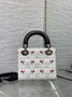Qixi Mini Lady Dior Bag with Chain, M0505 Cannage Lambskin Black White