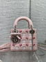 Qixi Mini Lady Dior Bag with Chain, M0505 Cannage Lambskin Pink