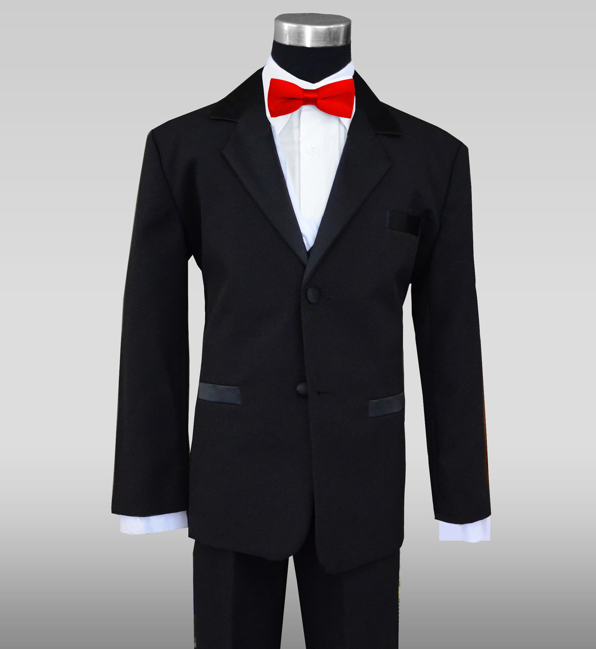 Boys Tuxedos In Black With Red Slim Bow Tie - roblox black suit red tie