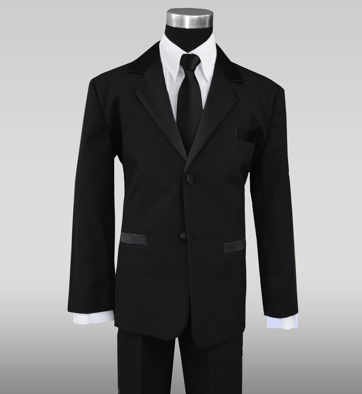 Formal Tuxedo Suit for Kids with Long Neck Tie in Black