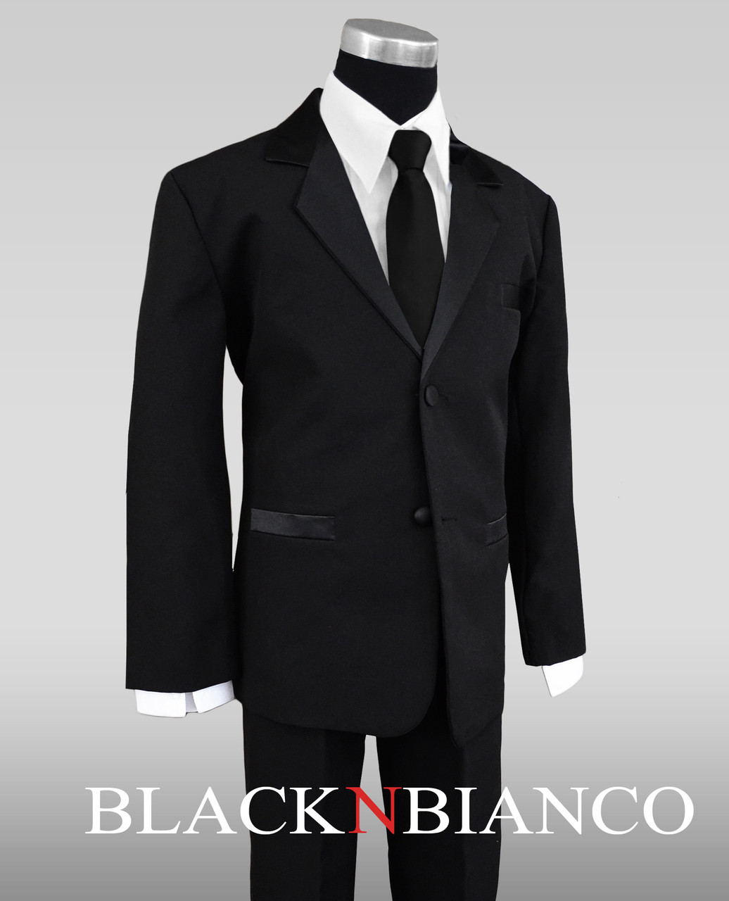 Formal Tuxedo Suit for Kids with Long Neck Tie in Black