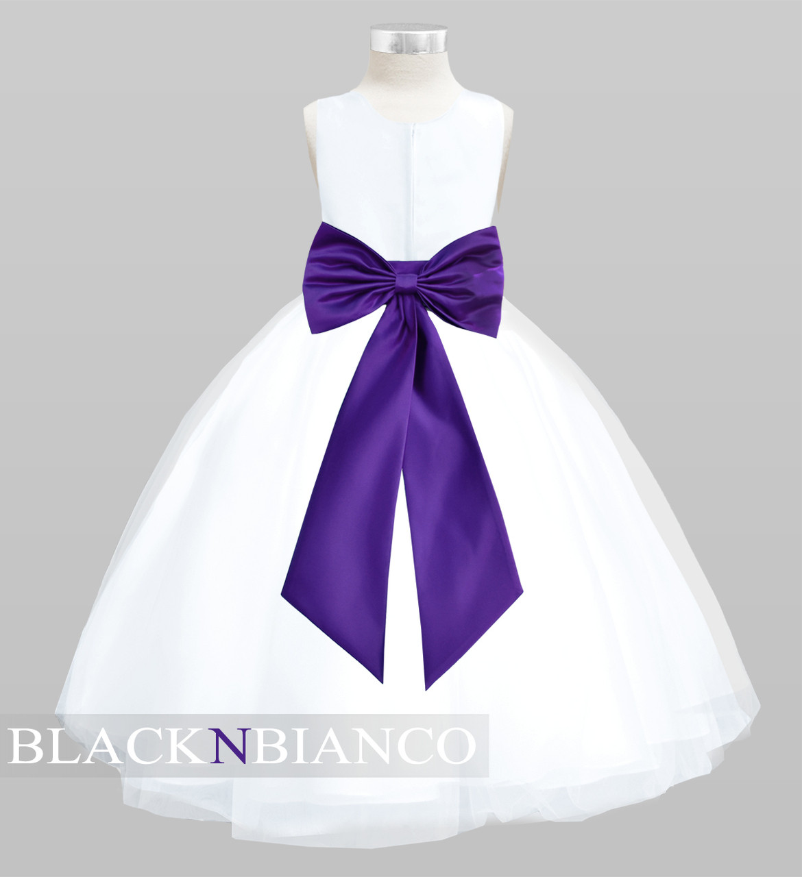 Kids Flower Girl Dress with a Purple Sash Flower and Bow - Black N Bianco