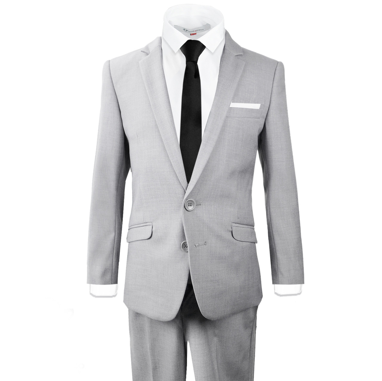 Black n Bianco Boys' Signature Slim Suit in Light Gray