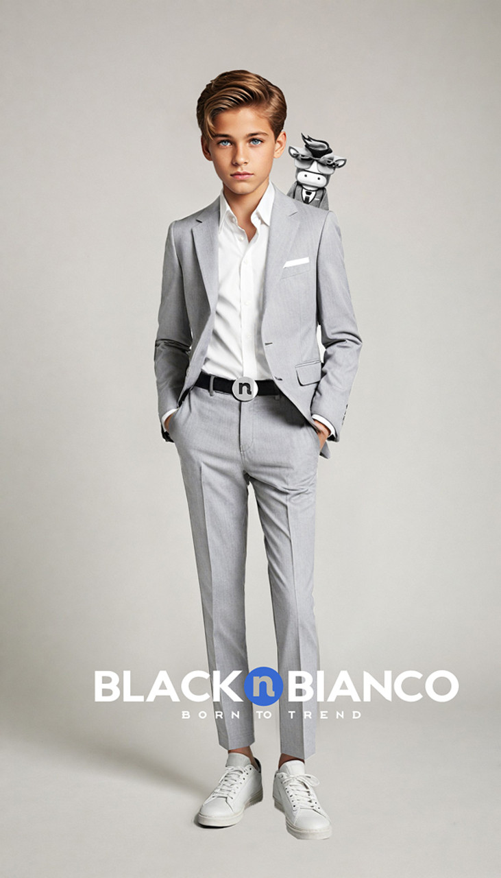 Black n Bianco Boys' Signature Slim Suit in Light Gray