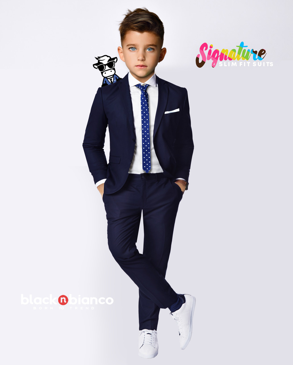 Boys Navy Slim Suit - Sharp and Well Fitted Black N Bianco