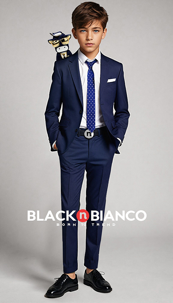 Boys Navy Slim Suit Sharp and Well Fitted Black N Bianco