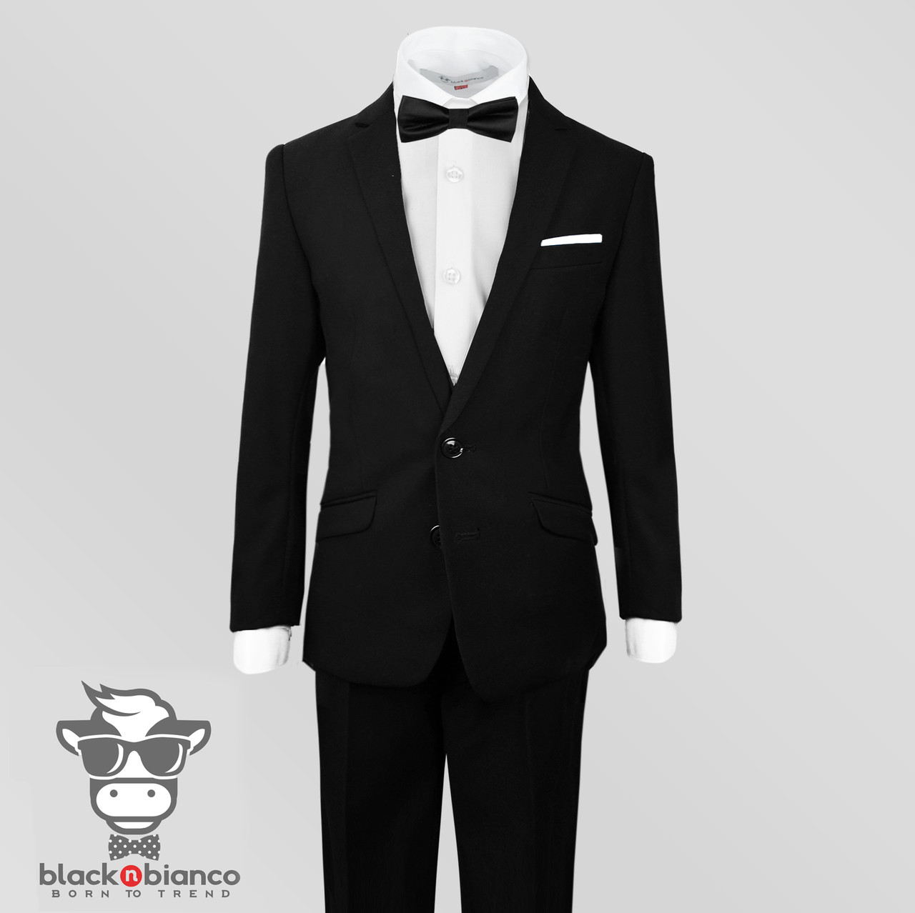 Black N Bianco Signature Boys Slim Tuxedo Suit with a Slim Bow Tie