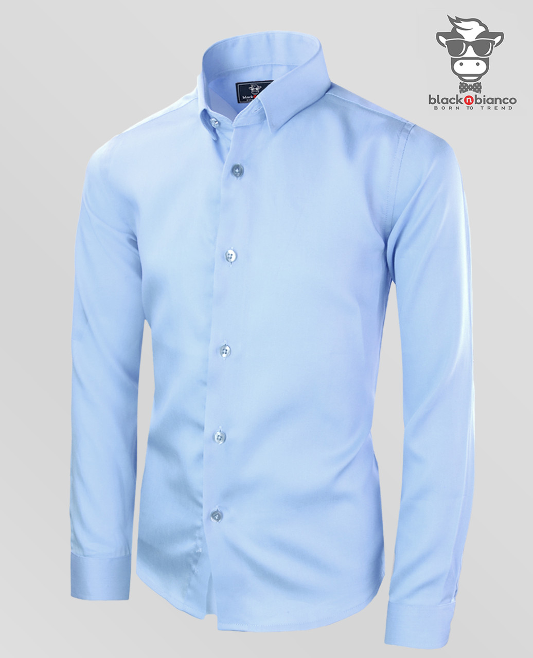 Black N Bianco Boys' Signature Button Down Sateen Light Blue Dress Shirt