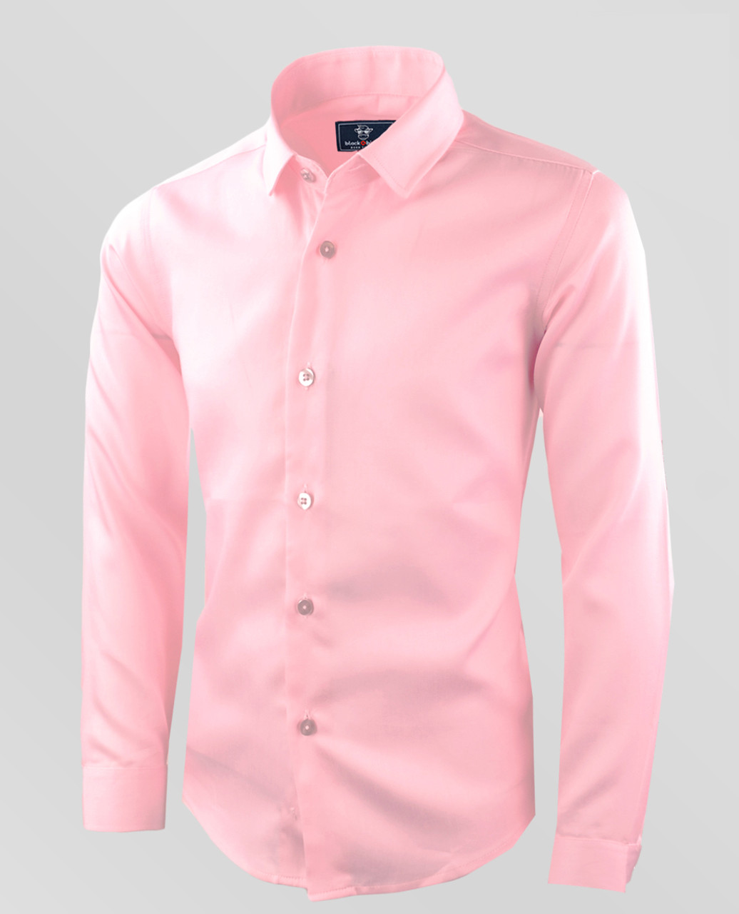 Black N Bianco Boys' Signature Button Down Sateen Light Pink Dress Shirt