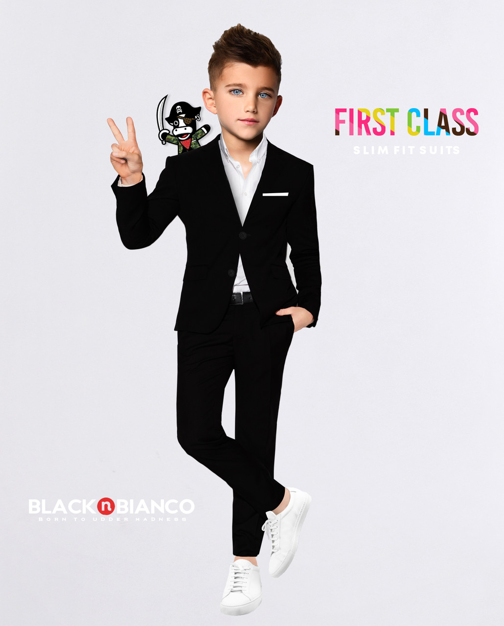 Boys Black Suit Slim Fit Dresswear Outwear Set - BLACK N BIANCO