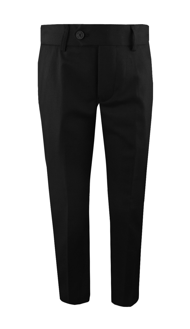 Black n Bianco Boys' Flat Front Slim Fit Trouser Pants in Black