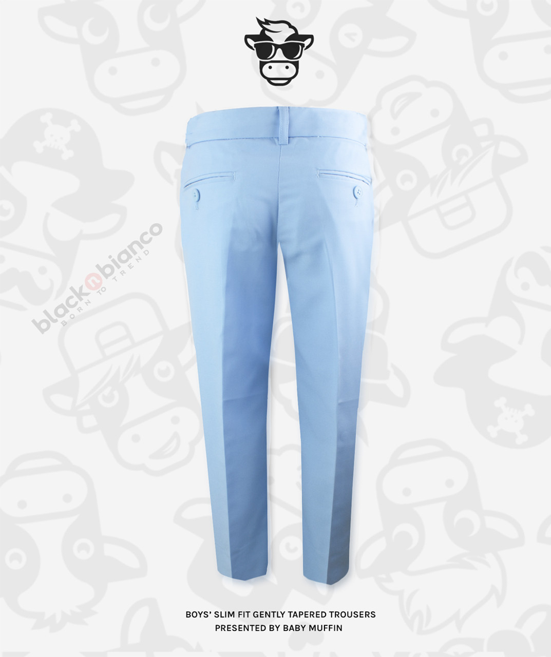 Black n Bianco Boys' Flat Front Slim Fit Trouser Pants in Blue