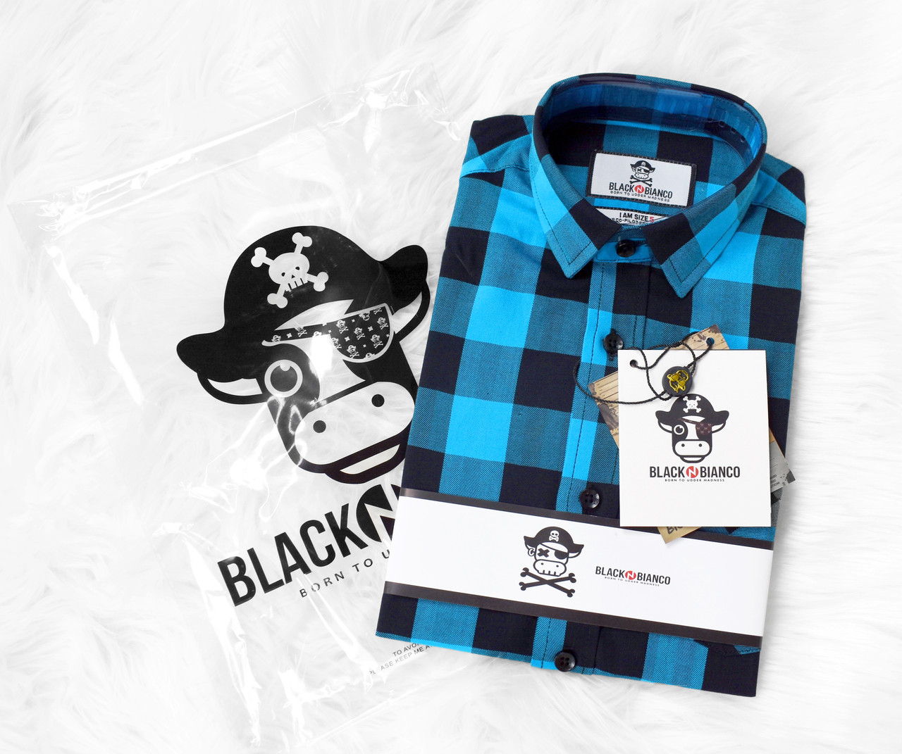 Black N Bianco Boys' Flannel Plaid Buffalo Check Turquoise and Black