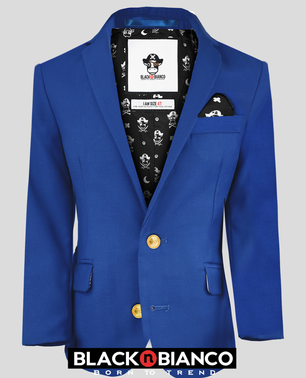 Black n Bianco Boys' Golden Age Slim Fit Blazer with Gold Brass Buttons in  Soft Treasure Blue