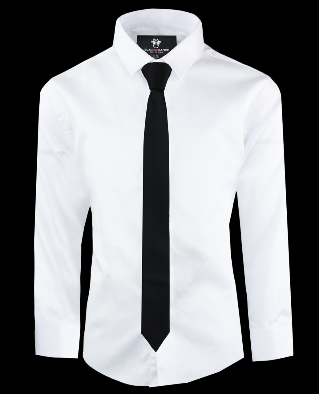 white dress shirt with black tie