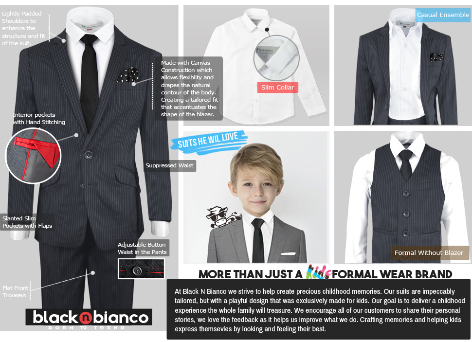 Stefan Boys Suit - Grey & White Bankers Stripe