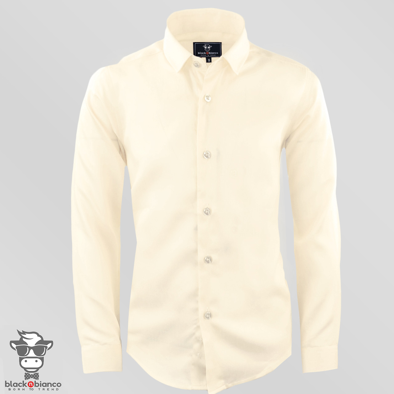 Black N Bianco Boys' Signature Sateen Dress Shirt in Ivory Cream