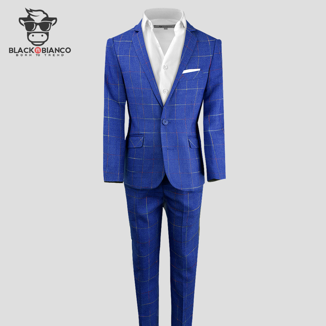 Black N Bianco Boys' First Class Blue Slim Fit Three Piece Suit 12