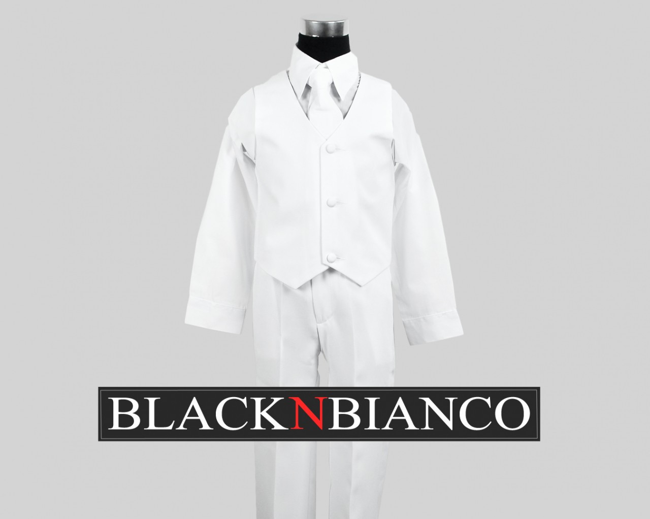Boys White Suit with Tie dresswear Set | Black N Bianco