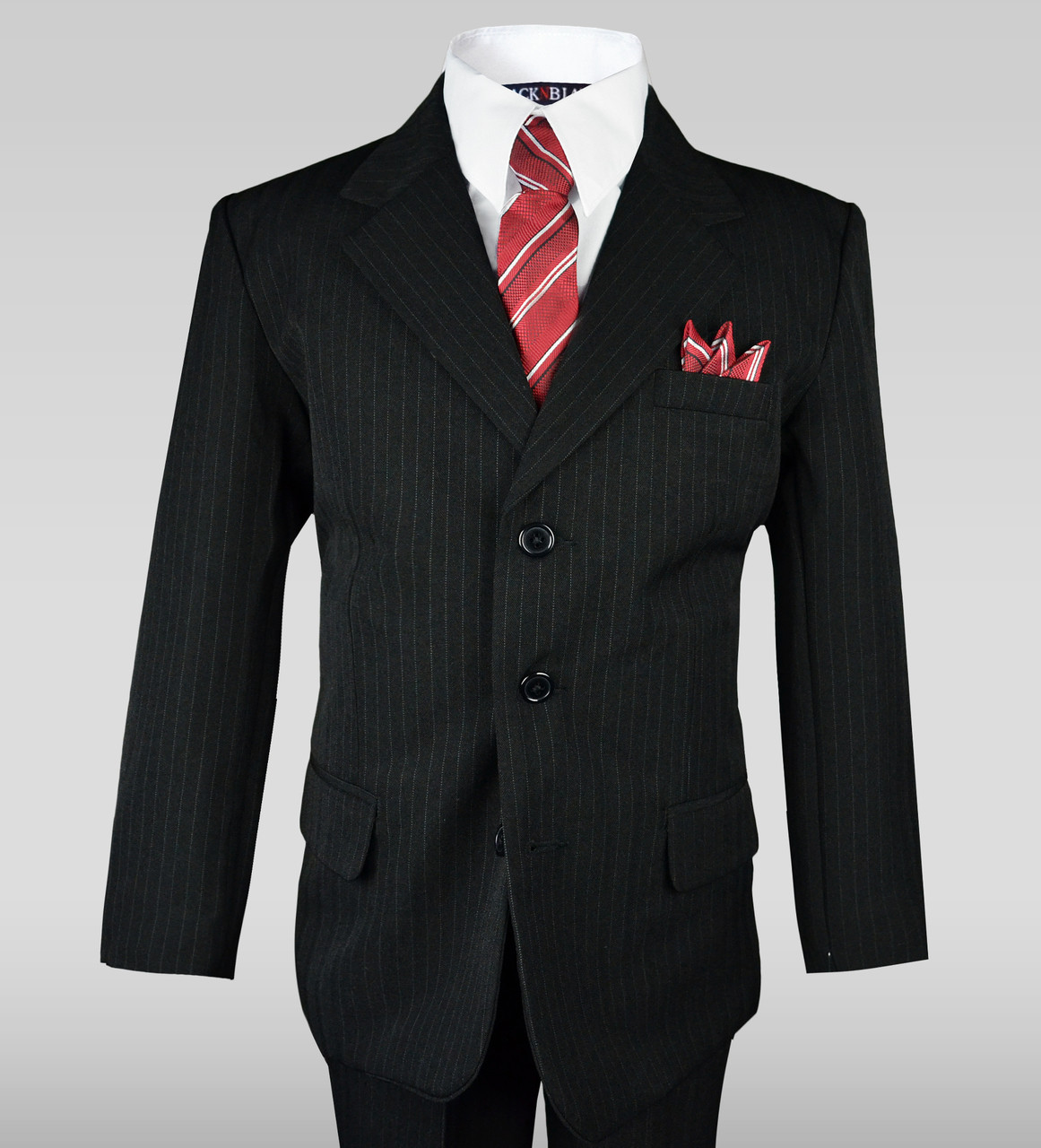 red pinstripe suit