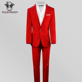 Boys Slim Fit Suit in Red by Black n Bianco