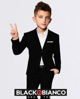 Black n Bianco Boys First Class Slim Fit Suit in Midnight Black