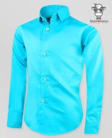 Boys Button Down Long Sleeve Shirt in Turquoise. 