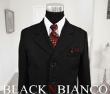 Boys Black Pinstripes Suit with Dark Red Burgundy Tie Black N Bianco